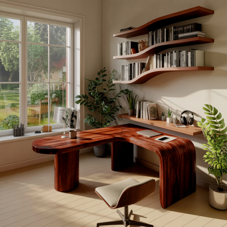 Orlen Curved Solid Wood L-Shaped Desk
