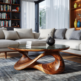 Orlessa Sculpted Solid Wood Coffee Table with Glass Top - Timberustic Coffee Table
