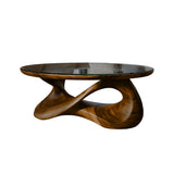Orlessa Sculpted Solid Wood Coffee Table with Glass Top Brown - Timberustic Coffee Table