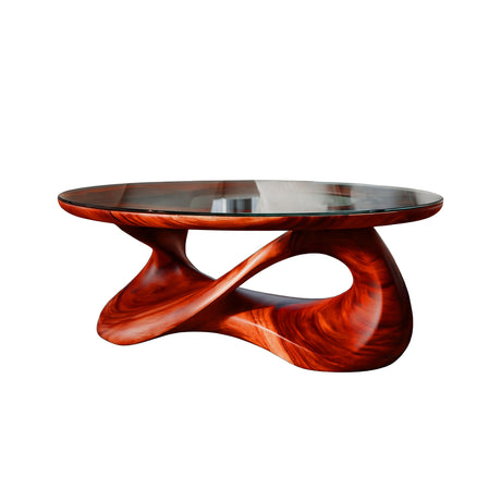 Orlessa Sculpted Solid Wood Coffee Table with Glass Top Mahogany - Timberustic Coffee Table