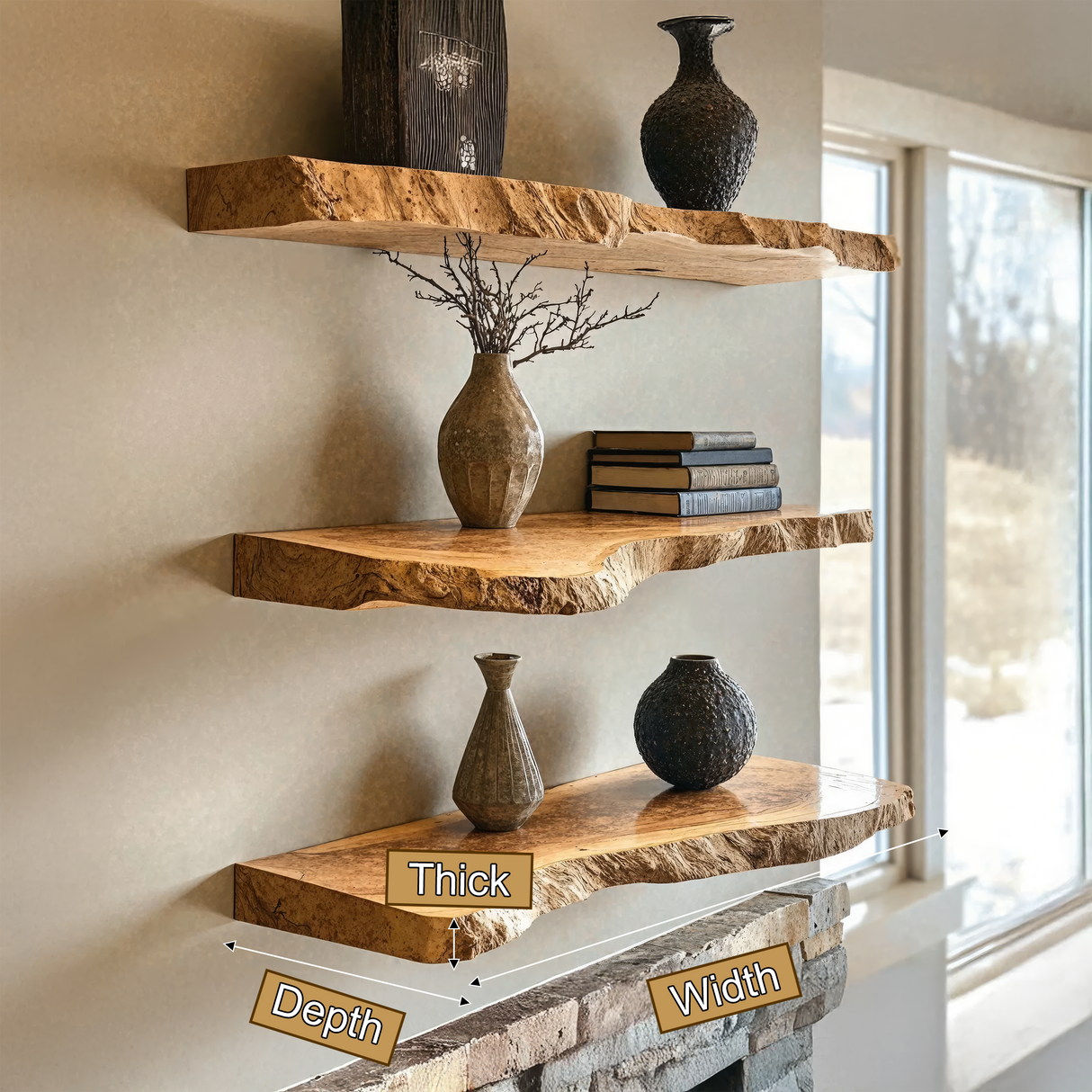 Orliven Live Edge Solid Wood Floating Shelf SPA359832 - Timberustic Floating Shelf