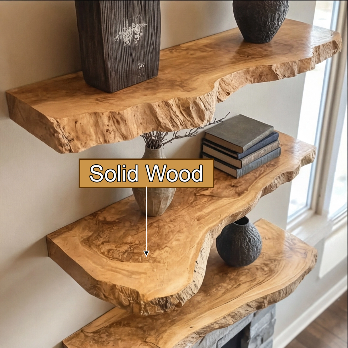 Orliven Live Edge Solid Wood Floating Shelf SPA359832 - Timberustic Floating Shelf