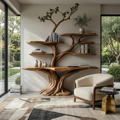 Orlune Sculpted Solid Wood Console Table with Shelves - Timberustic Console Table with Shelves