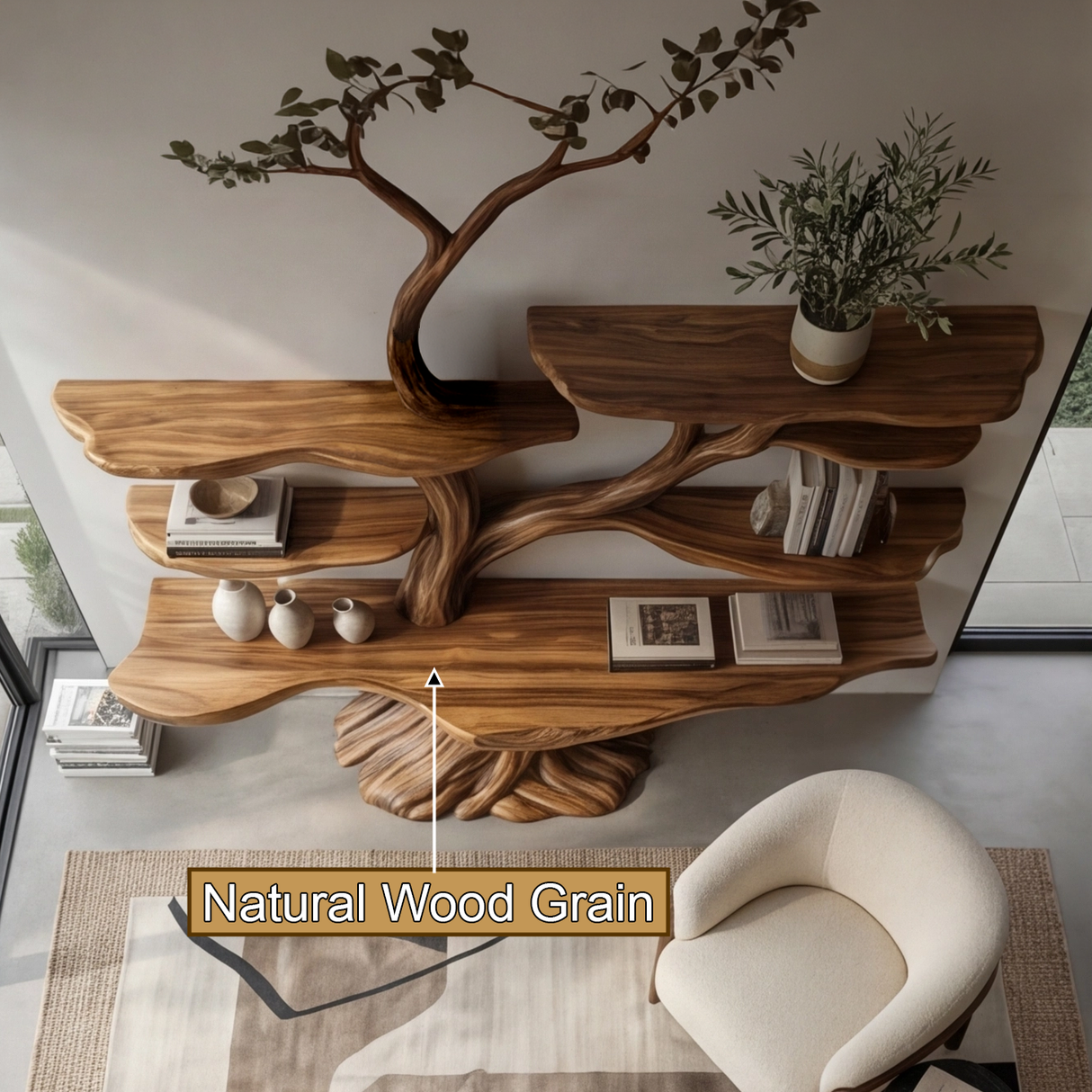 Orlune Sculpted Solid Wood Console Table with Shelves - Timberustic Console Table with Shelves
