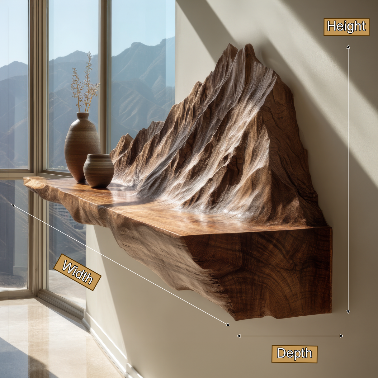 Orlune Sculpted Solid Wood Mountain Floating Shelf SPA564532 - Timberustic Floating Shelf