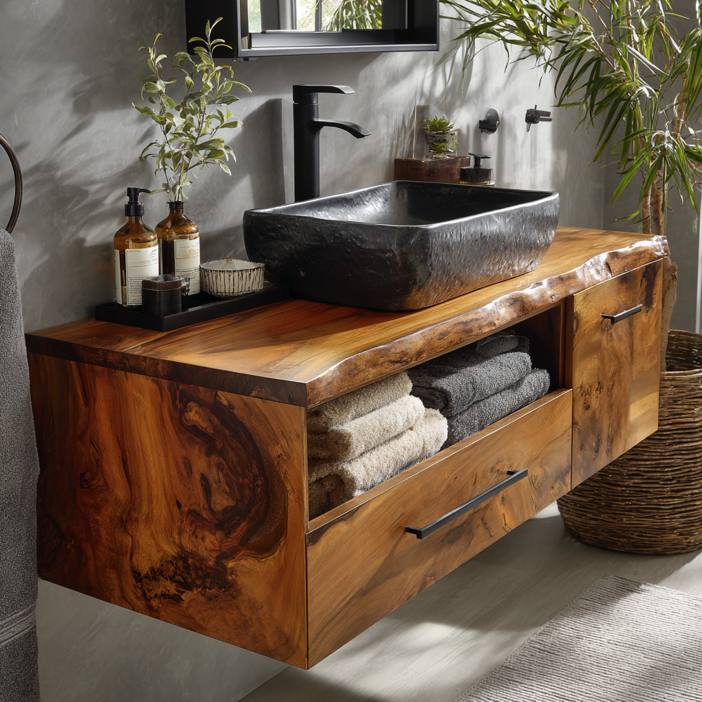 Orsen Live Edge Solid Wood Floating Bathroom Vanity With Drawers - Timberustic Floating Bathroom Vanity With Drawers
