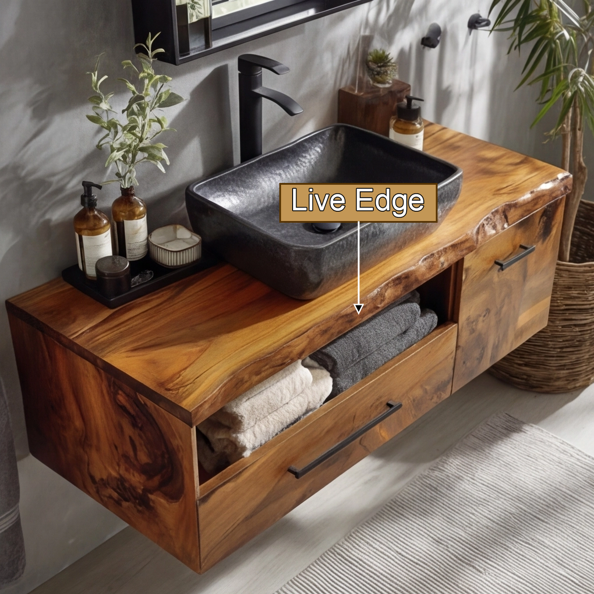 Orsen Live Edge Solid Wood Floating Bathroom Vanity With Drawers - Timberustic Floating Bathroom Vanity With Drawers