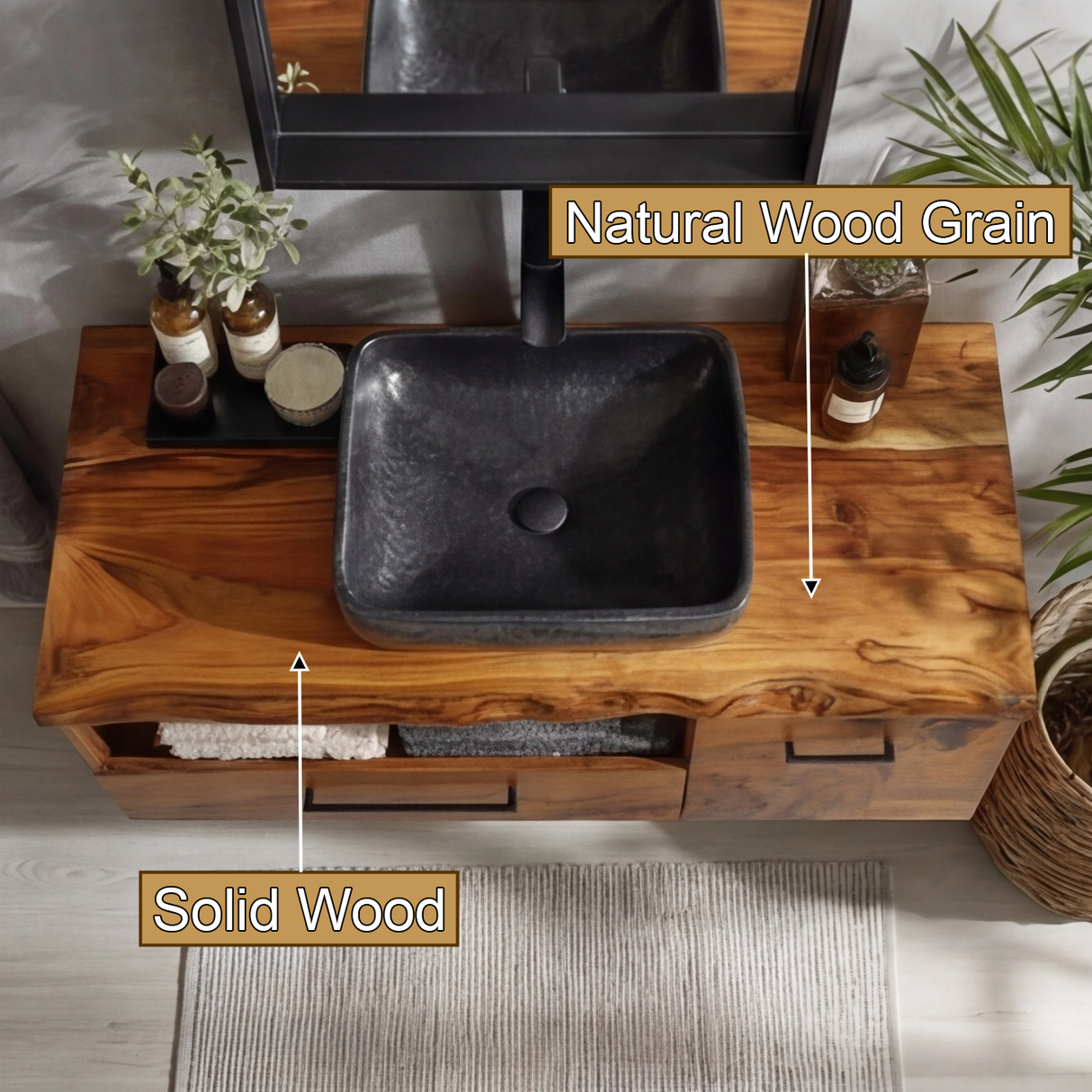 Orsen Live Edge Solid Wood Floating Bathroom Vanity With Drawers - Timberustic Floating Bathroom Vanity With Drawers