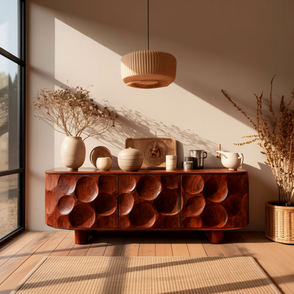 Statement Sideboard Orva Sculpted Solid Wood Sideboard Cabinet – Organic Modern Statement ...