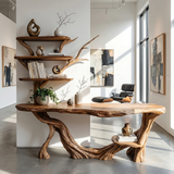 Orvane Sculpted Solid Wood Console Table with Shelves - Timberustic Console Table with Shelves