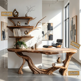 Orvane Sculpted Solid Wood Console Table with Shelves - Timberustic Console Table with Shelves