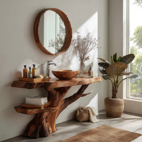Orvane Sculpted Solid Wood Freestanding Bathroom Vanity with Shelves - Timberustic Freestanding Bathroom Vanity with Shelves