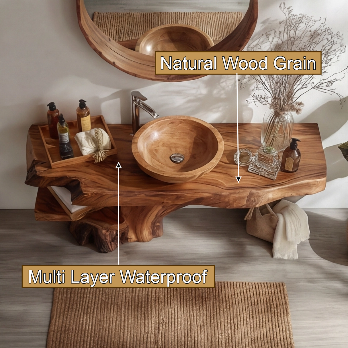 Orvane Sculpted Solid Wood Freestanding Bathroom Vanity with Shelves - Timberustic Freestanding Bathroom Vanity with Shelves
