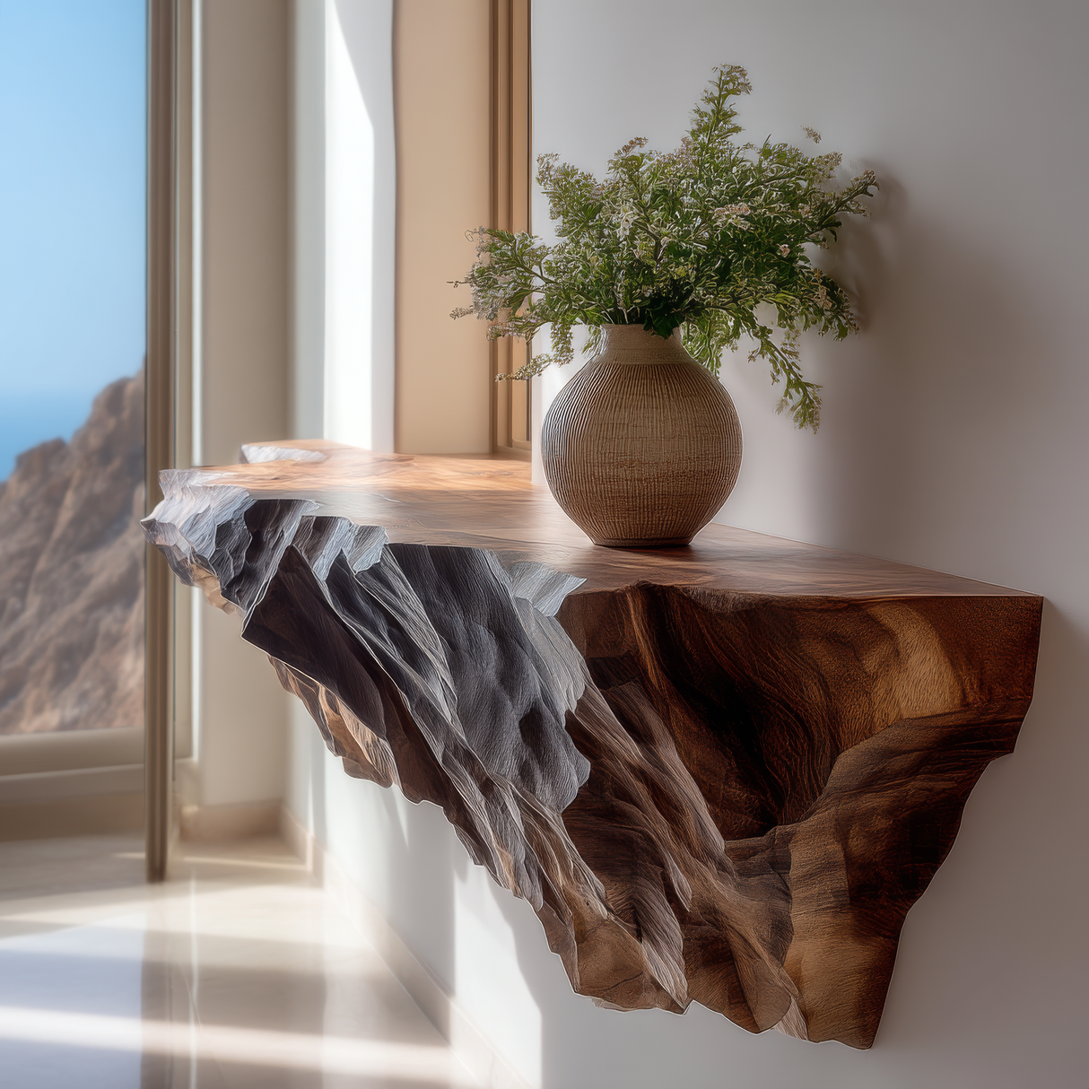 Orvane Sculpted Solid Wood Mountain Floating Shelf SPA842851 - Timberustic Floating Shelf