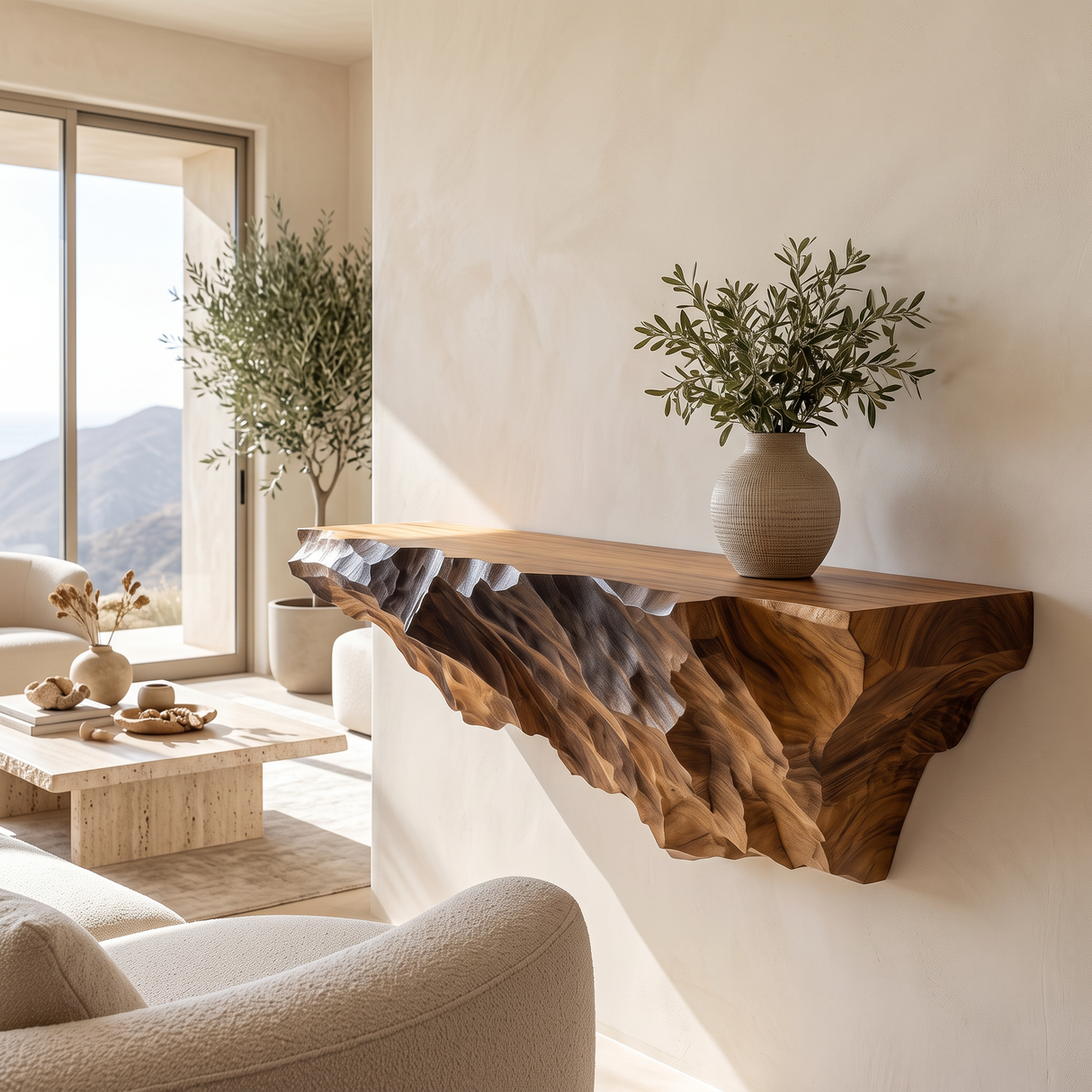 Orvane Sculpted Solid Wood Mountain Floating Shelf SPA842851 Brown - Timberustic Floating Shelf
