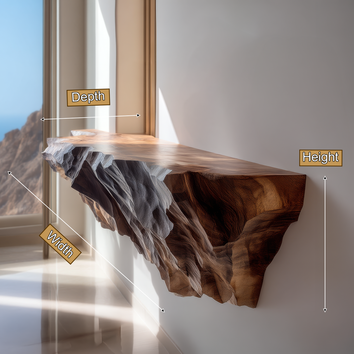 Orvane Sculpted Solid Wood Mountain Floating Shelf SPA842851 - Timberustic Floating Shelf