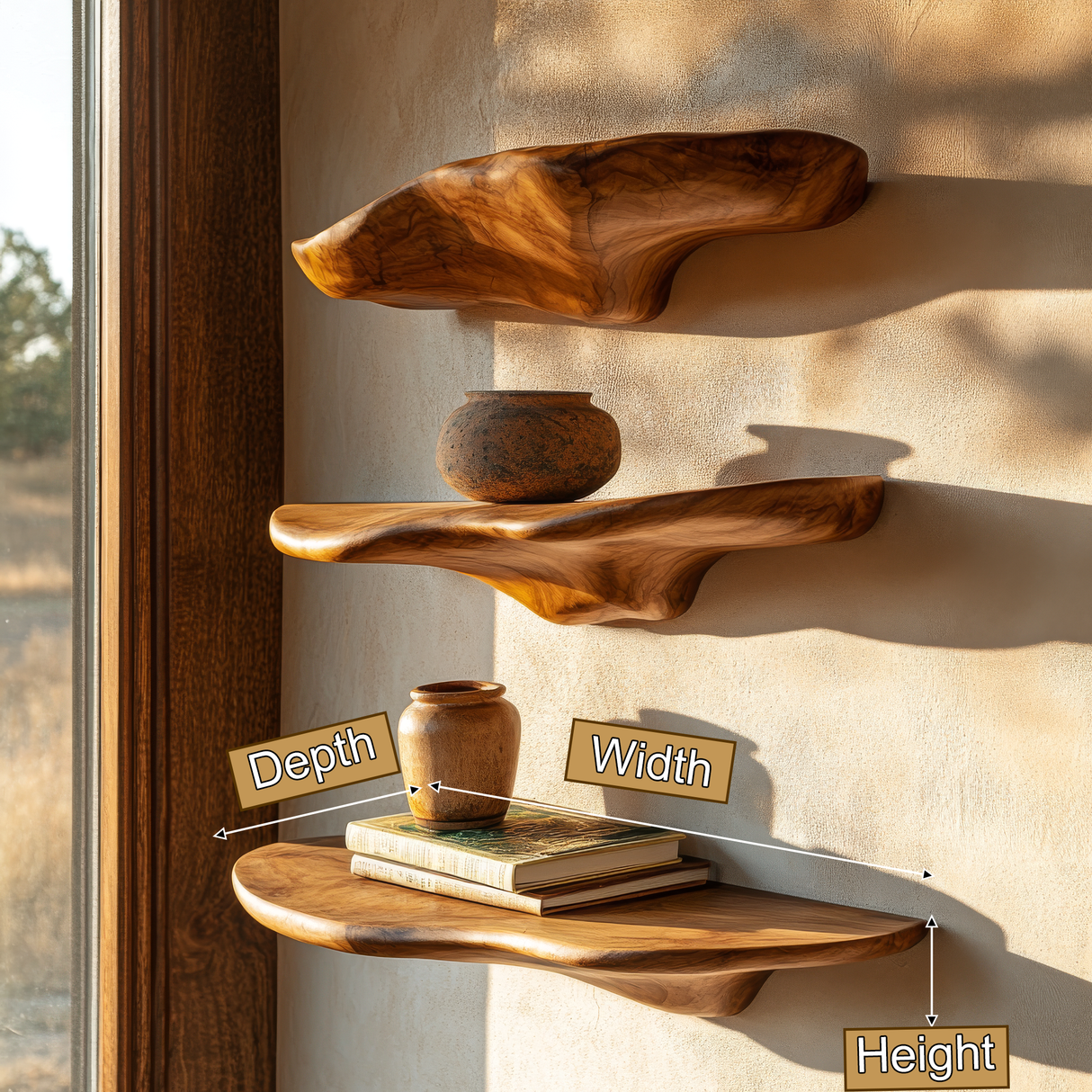 Orvani Sculpted Solid Wood Mushroom Floating Shelf SPA375733 - Timberustic Floating Shelf
