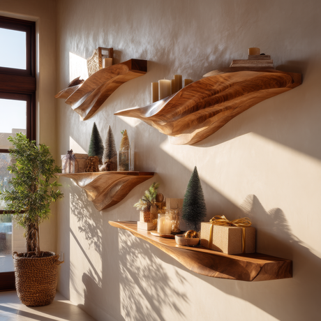 Orvanta Sculpted Solid Wood Floating Shelf - Timberustic Floating Shelf