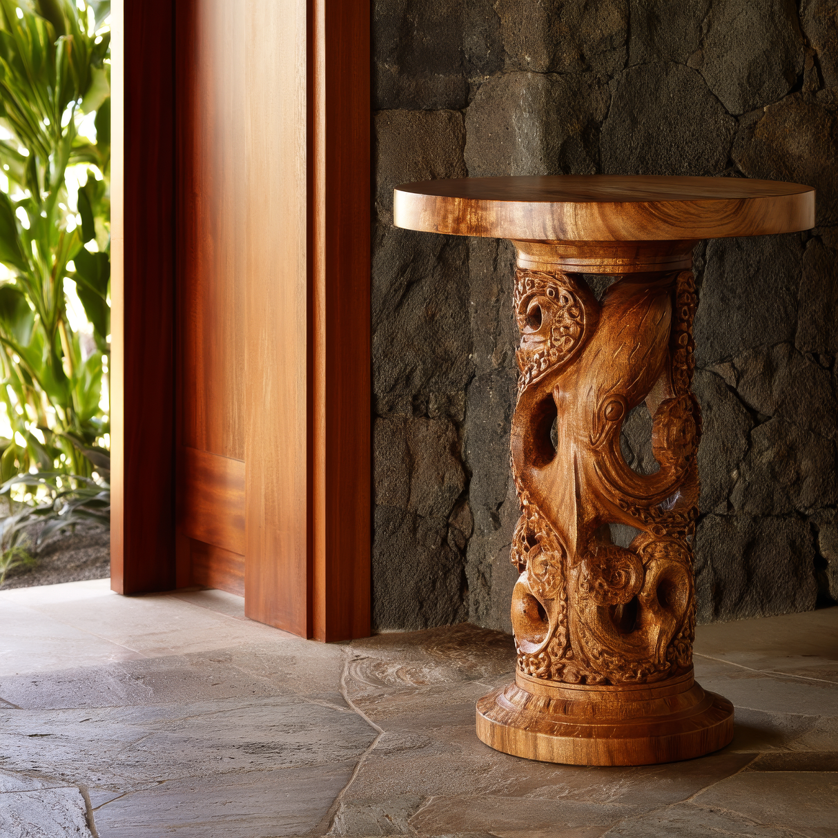 Orvanto Sculpted Solid Wood Pedestal Stand - Timberustic Pedestal Stand