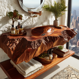 Orvath Sculpted Live Edge Solid Wood Floating Bathroom Vanity with Integrated Sink - Timberustic Floating Bathroom Vanity with Integrated Sink