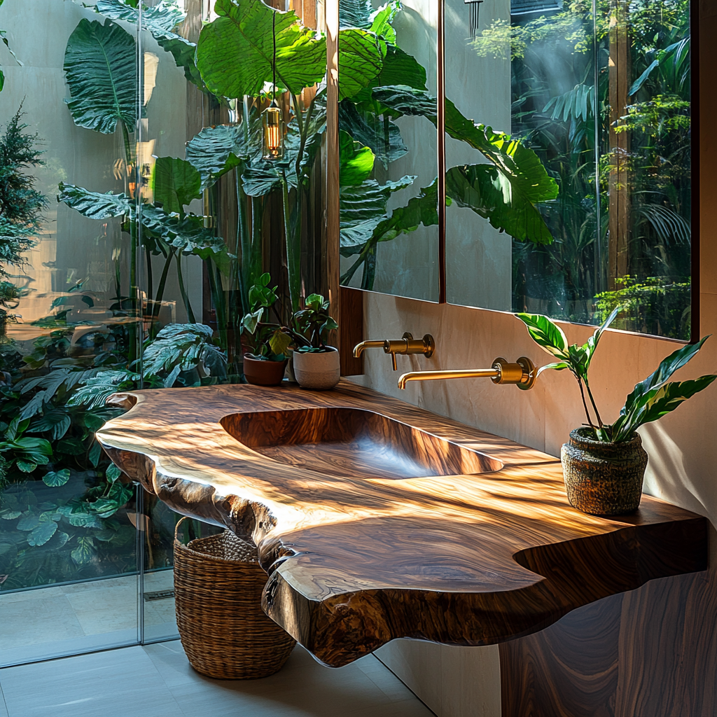 Orvella Live Edge Solid Wood Floating Bathroom Vanity with Integrated Sink SPA395554 - Timberustic Floating Bathroom Vanity with Integrated Sink