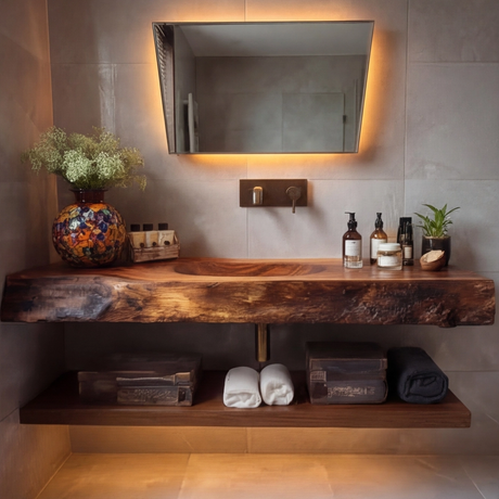 Orvello Handcrafted Live Edge Solid Wood Floating Bathroom Vanity with Integrated Sink SPA361872 - Timberustic Floating Bathroom Vanity with Integrated Sink