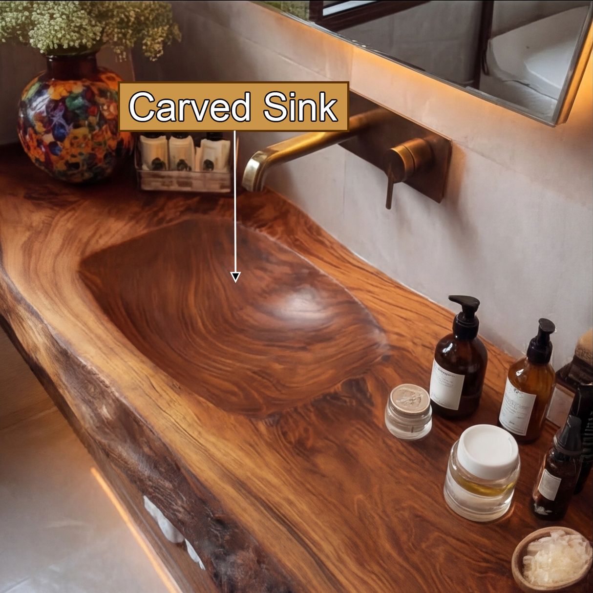 Orvello Handcrafted Live Edge Solid Wood Floating Bathroom Vanity with Integrated Sink SPA361872 - Timberustic Floating Bathroom Vanity with Integrated Sink