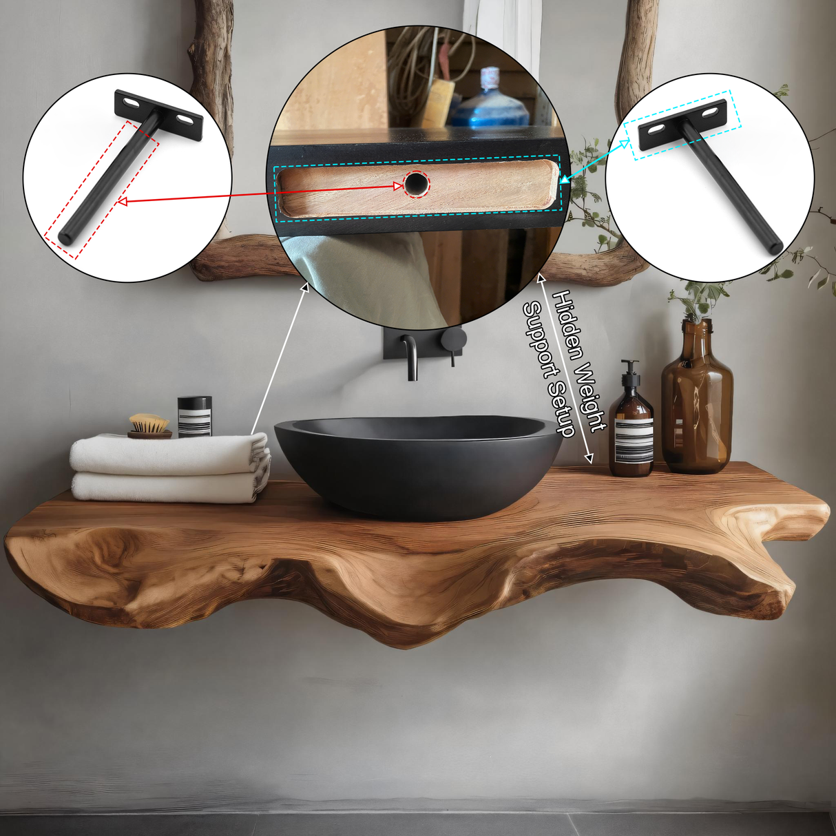 Orvessa Live Edge Solid Wood Floating Bathroom Vanity SPA348622 - Timberustic Floating Bathroom Vanity