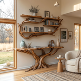 Orvessa Sculpted Solid Wood Console Table with Shelves - Timberustic Console Table with Shelves