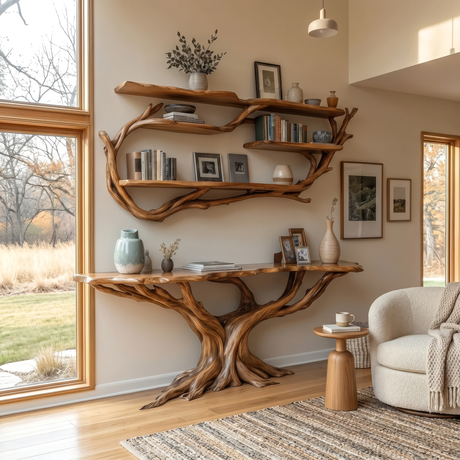Orvessa Sculpted Solid Wood Console Table with Shelves - Timberustic Console Table with Shelves