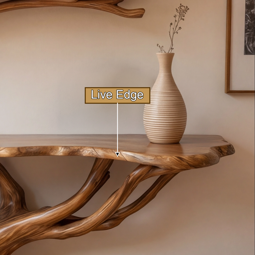 Orvessa Sculpted Solid Wood Console Table with Shelves, Organic Modern ...
