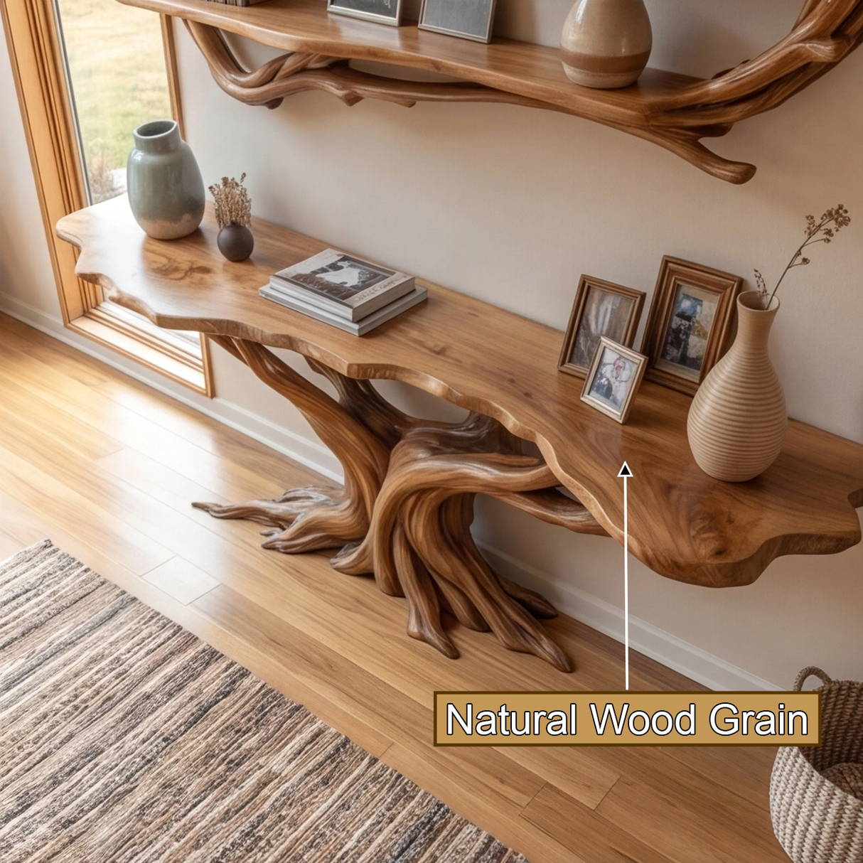Orvessa Sculpted Solid Wood Console Table with Shelves - Timberustic Console Table with Shelves