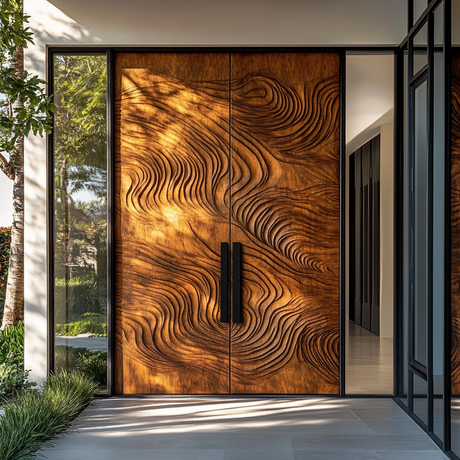 Orvessa Sculpted Solid Wood Rectangular Double Doors - Timberustic Door