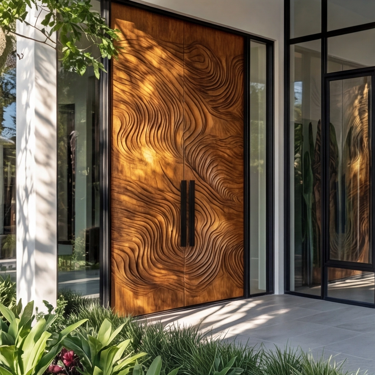 Orvessa Sculpted Solid Wood Rectangular Double Doors - Timberustic Door