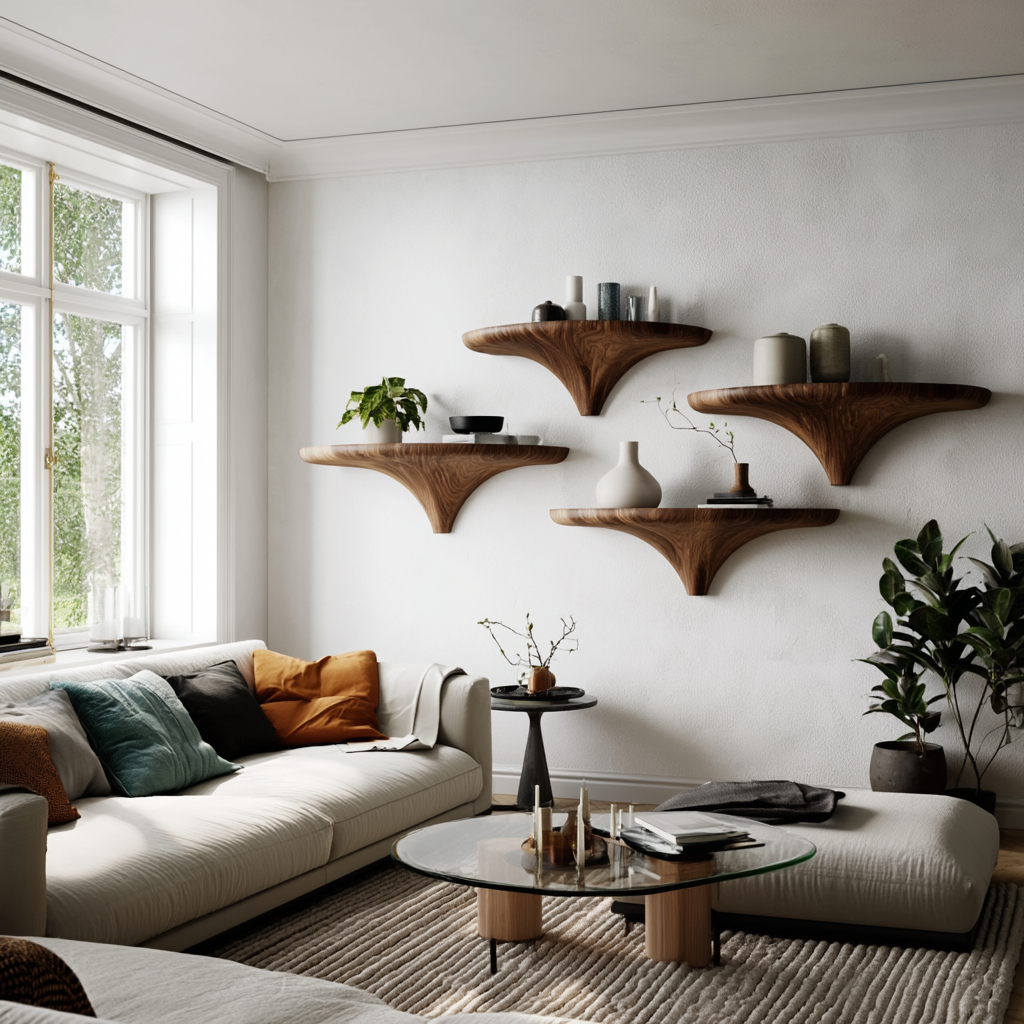 Orvian Sculpted Solid Wood Mushroom Floating Shelf SPA121876 - Timberustic Floating Shelf