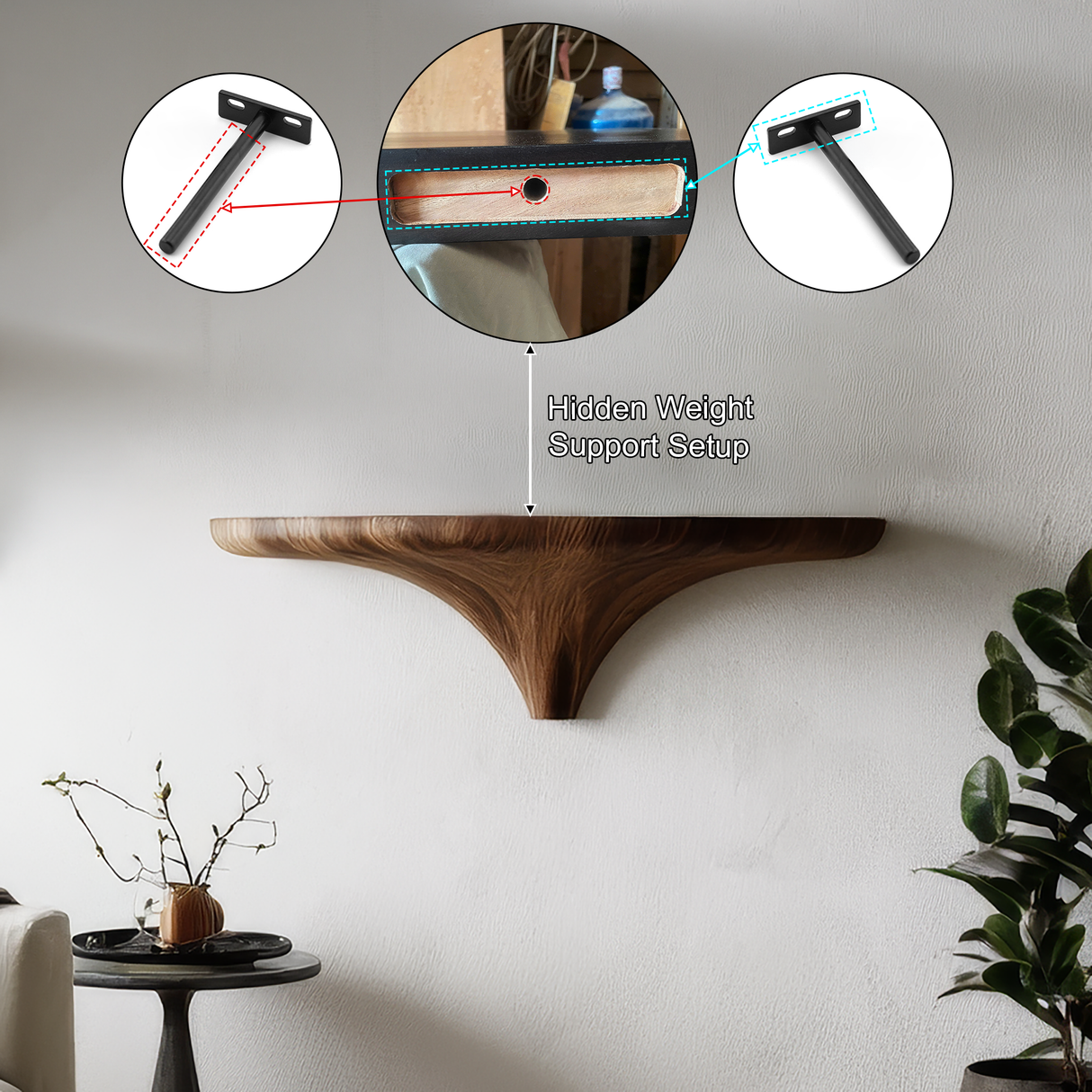 Orvian Sculpted Solid Wood Mushroom Floating Shelf SPA121876 - Timberustic Floating Shelf