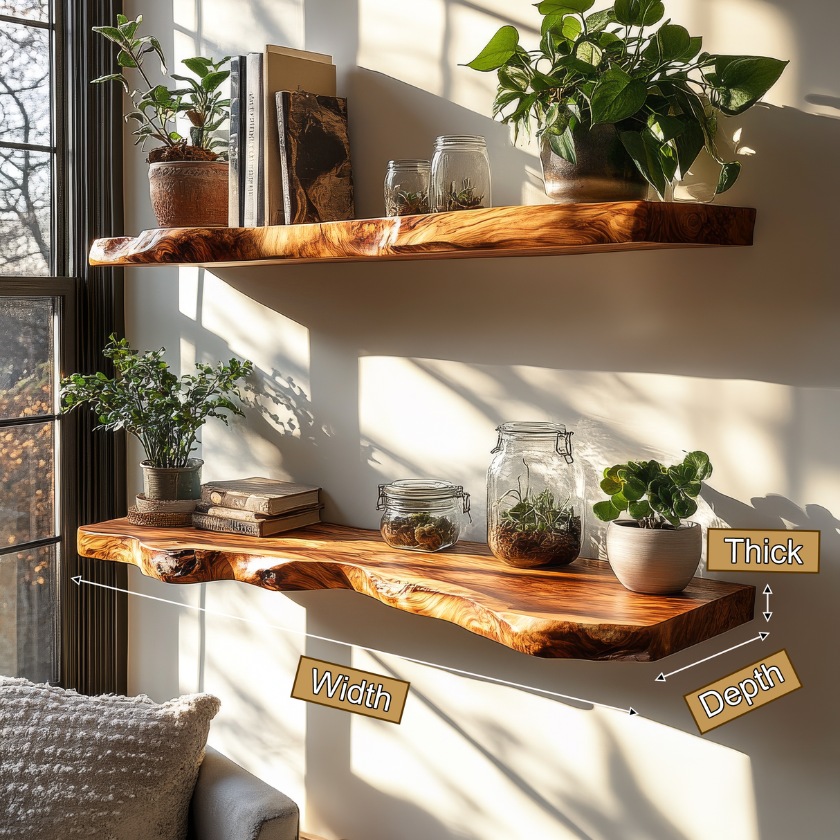 Orvino Live Edge Solid Wood Floating Shelf SPA369492 - Timberustic Floating Shelf