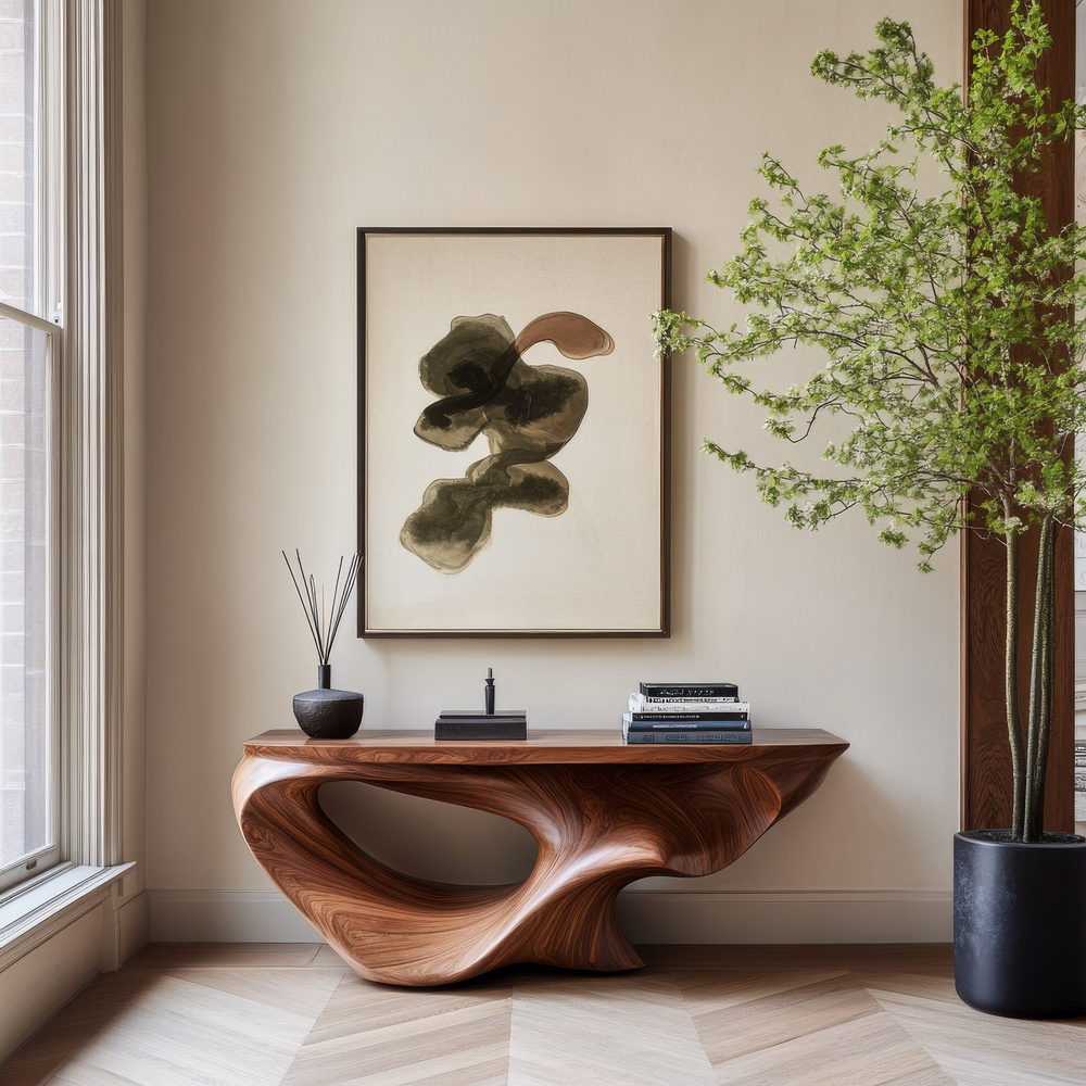 Oryndor Sculpted Solid Wood Console Table, Luxury Organic Modern ...