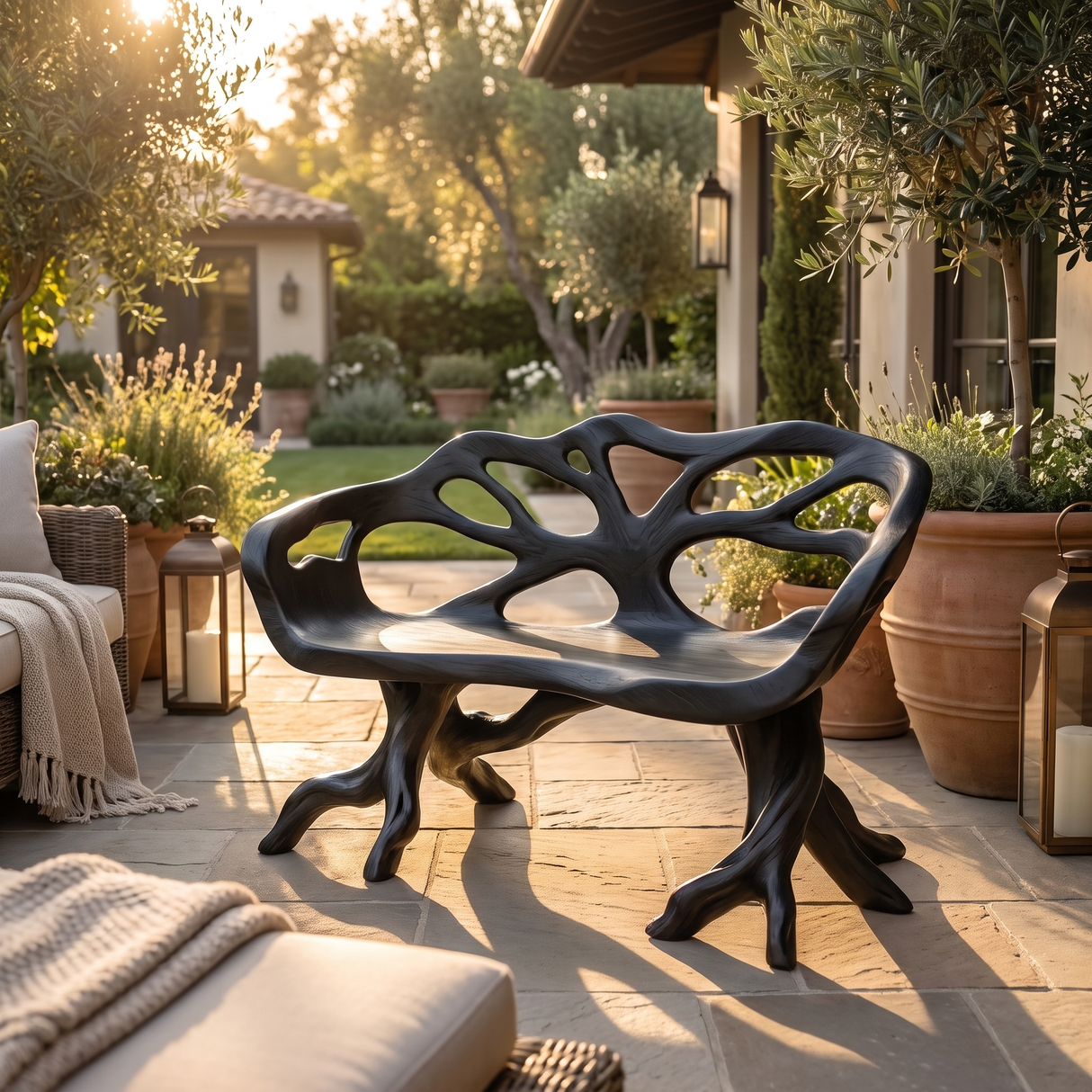 Oryndor Sculpted Solid Wood Outdoor Bench