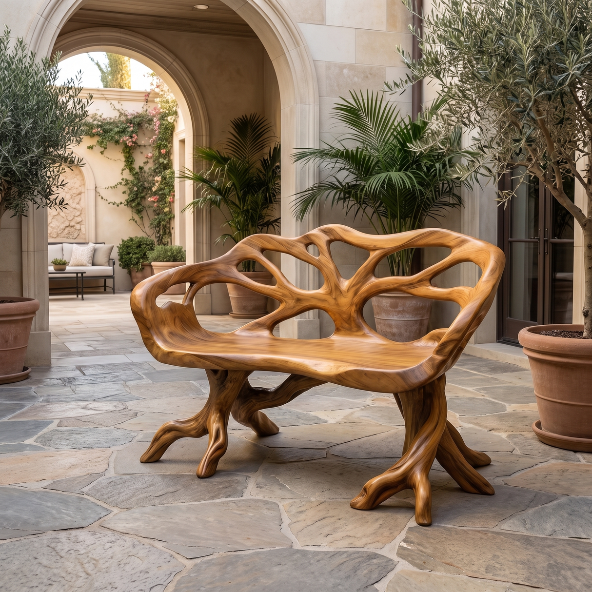 Oryndor Sculpted Solid Wood Outdoor Bench