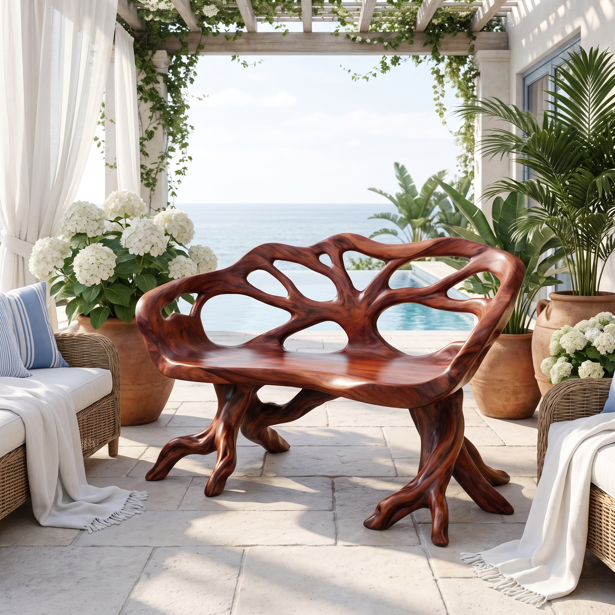 Oryndor Sculpted Solid Wood Outdoor Bench