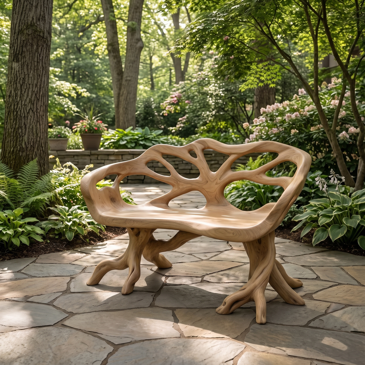 Oryndor Sculpted Solid Wood Outdoor Bench