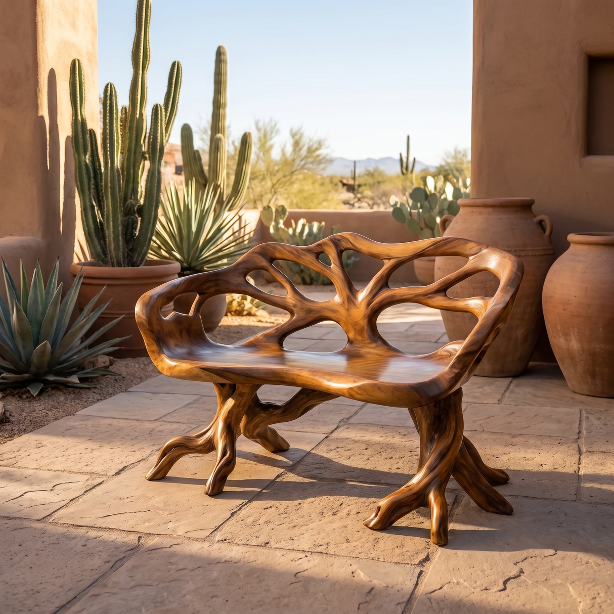Oryndor Sculpted Solid Wood Outdoor Bench