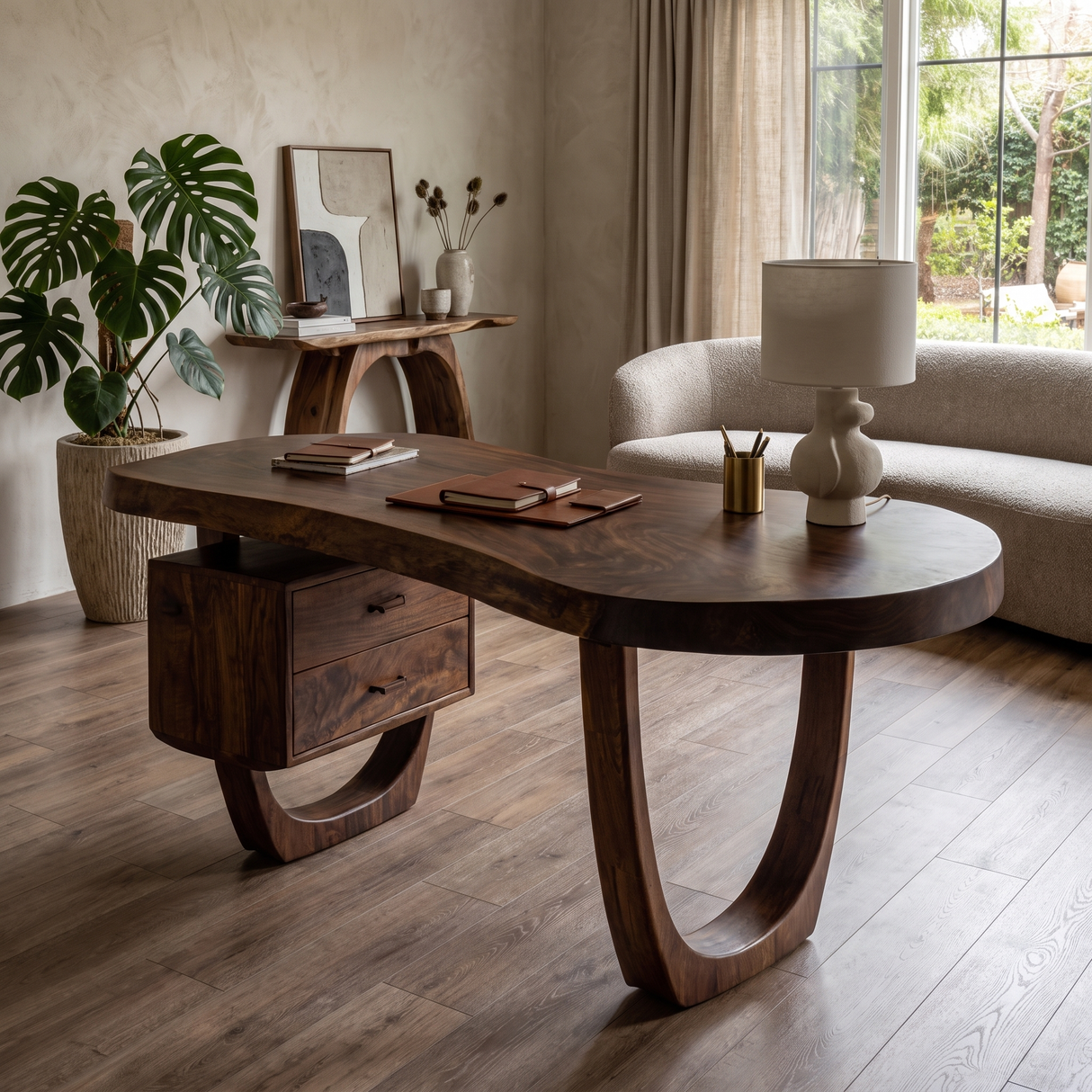 Orynvale Live Edge Solid Wood Desk with Drawers Dark Walnut - Timberustic Desk With Drawers
