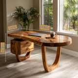 Orynvale Live Edge Solid Wood Desk with Drawers - Timberustic Desk With Drawers