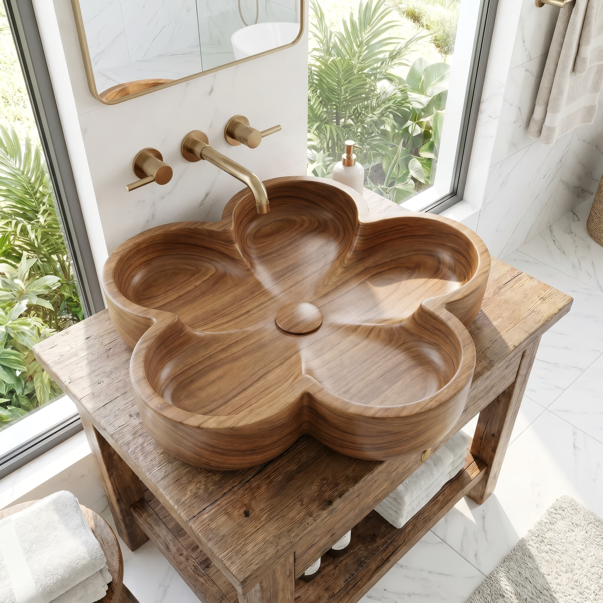 Petalara Handcrafted Solid Wood Flower Vessel Sink - Timberustic Vessel Sinks