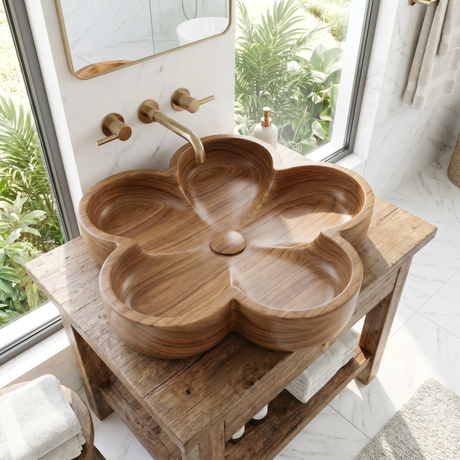 Petalara Handcrafted Solid Wood Flower Vessel Sink - Timberustic Vessel Sinks