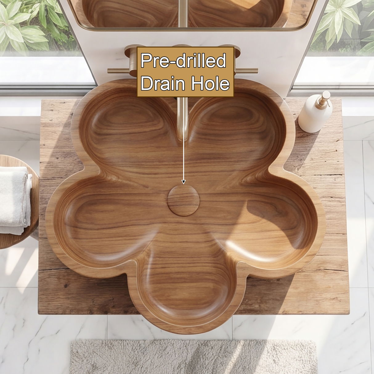 Petalara Handcrafted Solid Wood Flower Vessel Sink - Timberustic Vessel Sinks