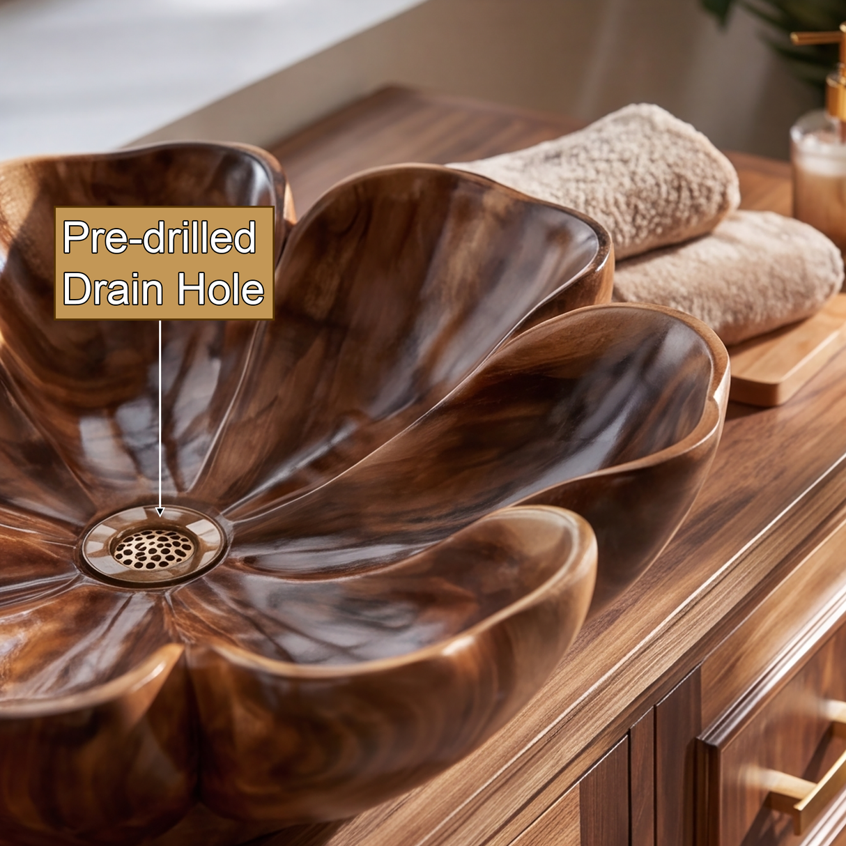 Petalora Handcrafted Solid Wood Flower Vessel Sink - Timberustic Vessel Sinks