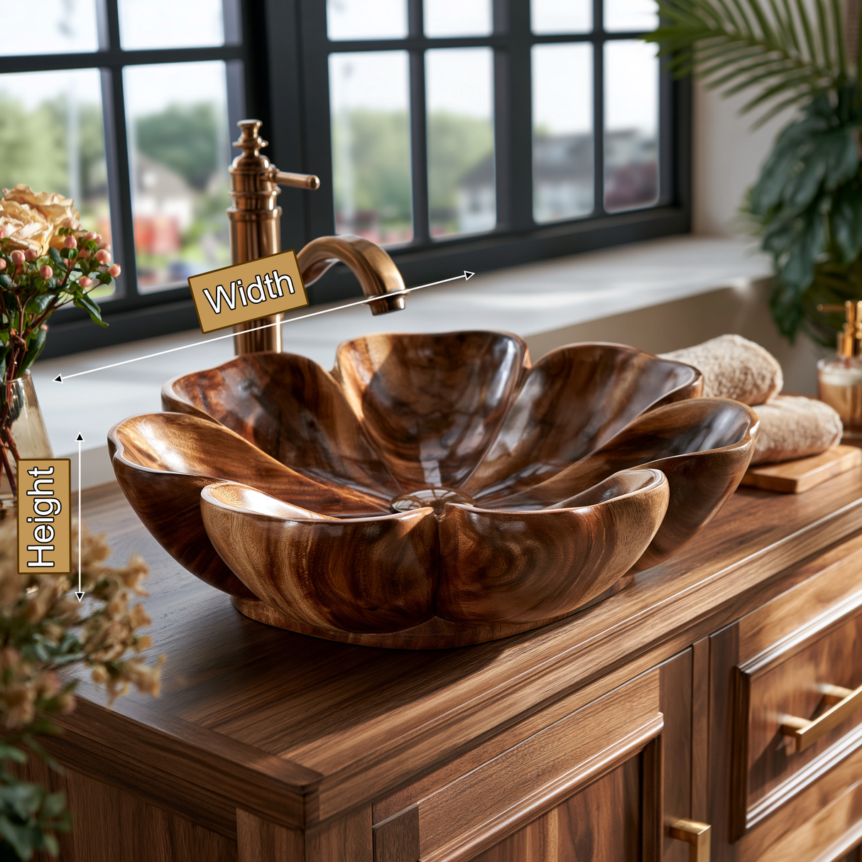 Petalora Handcrafted Solid Wood Flower Vessel Sink - Timberustic Vessel Sinks